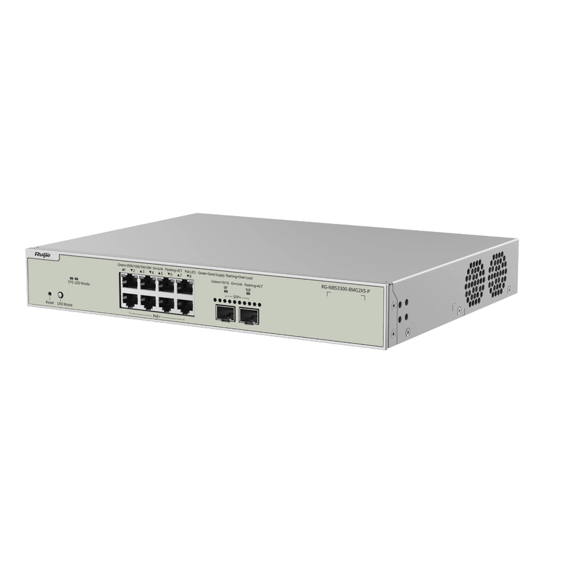 SWITCH MULTI-GIGABIT POE+ CAPA 2 CON 8 PUERTOS 2.5G POE+ HASTA 240W Y 2 UPLINK SFP+ 10G ,ADMINISTRABLE CLOUD, DISEÑADO PARA ACCESS POINTS WIFI 6/7-Networking-RUIJIE-Bsai Seguridad & Controles