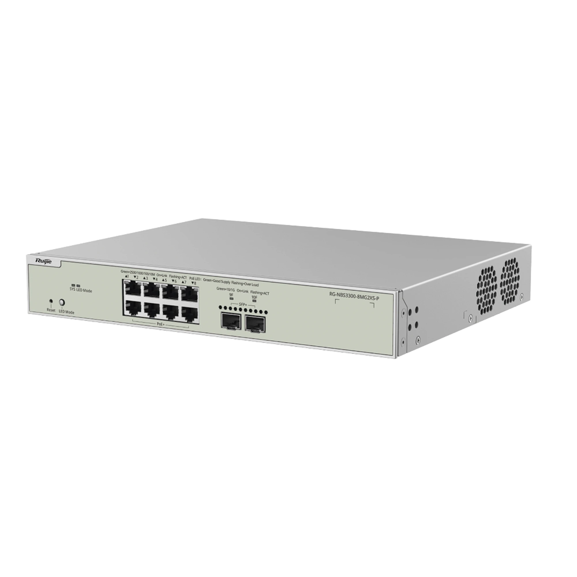 SWITCH MULTI-GIGABIT POE+ CAPA 2 CON 8 PUERTOS 2.5G POE+ HASTA 240W Y 2 UPLINK SFP+ 10G ,ADMINISTRABLE CLOUD, DISEÑADO PARA ACCESS POINTS WIFI 6/7-Networking-RUIJIE-Bsai Seguridad & Controles