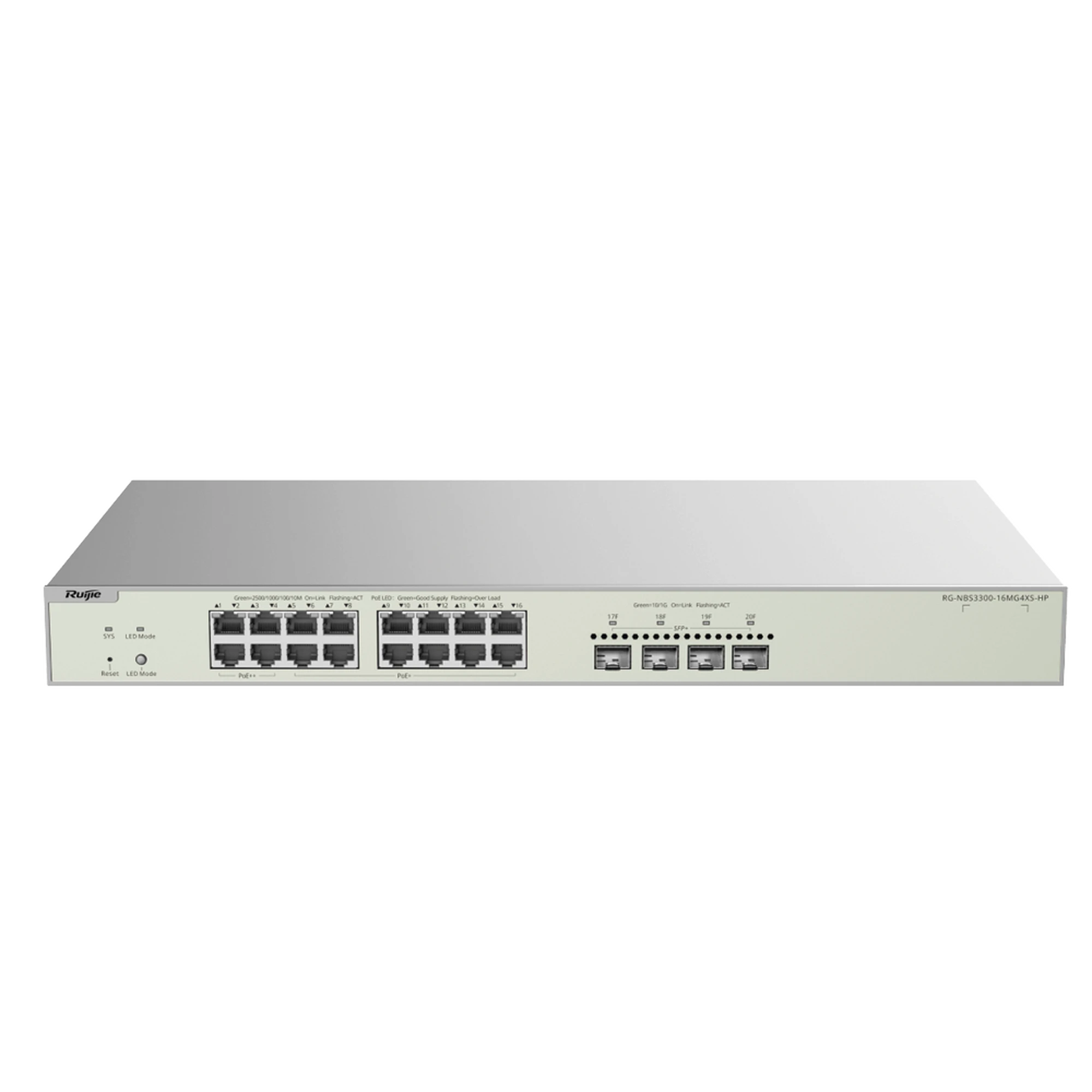 SWITCH MULTI-GIGABIT POE++ HASTA 370W, CAPA 2 CON 4 PUERTOS 2.5G (90W), 12 PUERTOS 2.5G (30W) Y 4 UPLINK SFP+ 10G , ADMINISTRABLE CLOUD, DISEÑADO PARA ACCESS POINTS WIFI 6/7-Networking-RUIJIE-RG-NBS3300-16MG4XS-HP-Bsai Seguridad & Controles