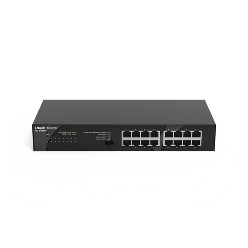 SWITCH NO POE, NO ADMINISTRABLE, CON 16 PUERTOS 10/100/1000 MBPS-Networking-RUIJIE-RG-ES116G-L-Bsai Seguridad & Controles