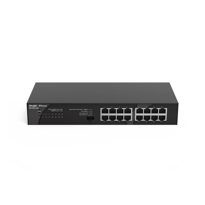 SWITCH NO POE, NO ADMINISTRABLE, CON 16 PUERTOS 10/100/1000 MBPS-Networking-RUIJIE-RG-ES116G-L-Bsai Seguridad & Controles