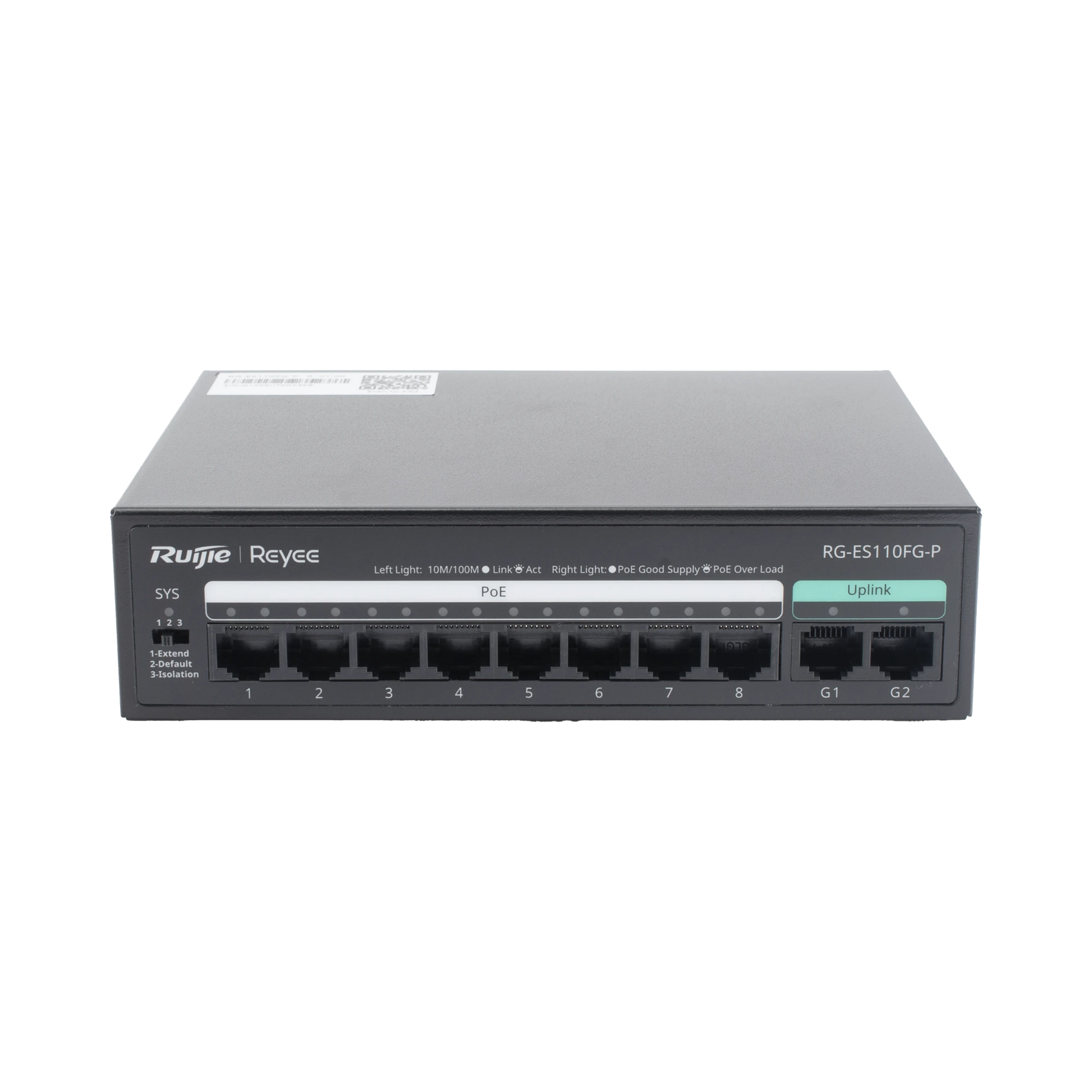 SWITCH POE NO ADMINISTRADO DE 2 PUERTOS GIGABIT Y 8 PUERTOS 10/100 MBPS-Networking-RUIJIE-RG-ES110FG-P-Bsai Seguridad & Controles