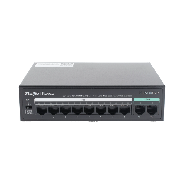 SWITCH POE NO ADMINISTRADO DE 2 PUERTOS GIGABIT Y 8 PUERTOS 10/100 MBPS-Networking-RUIJIE-RG-ES110FG-P-Bsai Seguridad & Controles