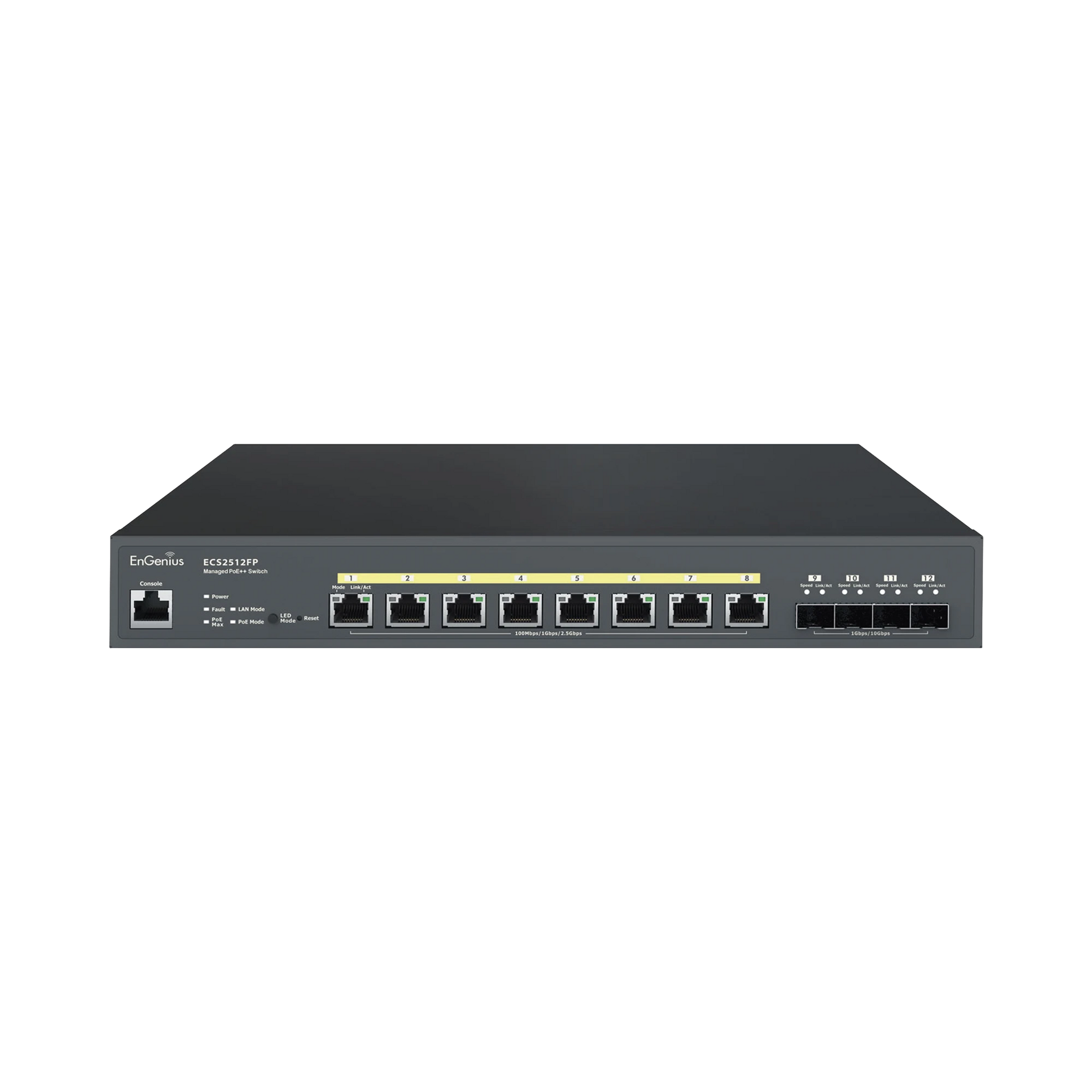 SWITCH POE ++ ADMINISTRABLE EN NUBE CAPA 2 DE 8 PUERTOS POE DE 2.5 GBPS, HASTA 240 W, 4 PUERTOS DE SFP-Switches-ENGENIUS-Bsai Seguridad & Controles