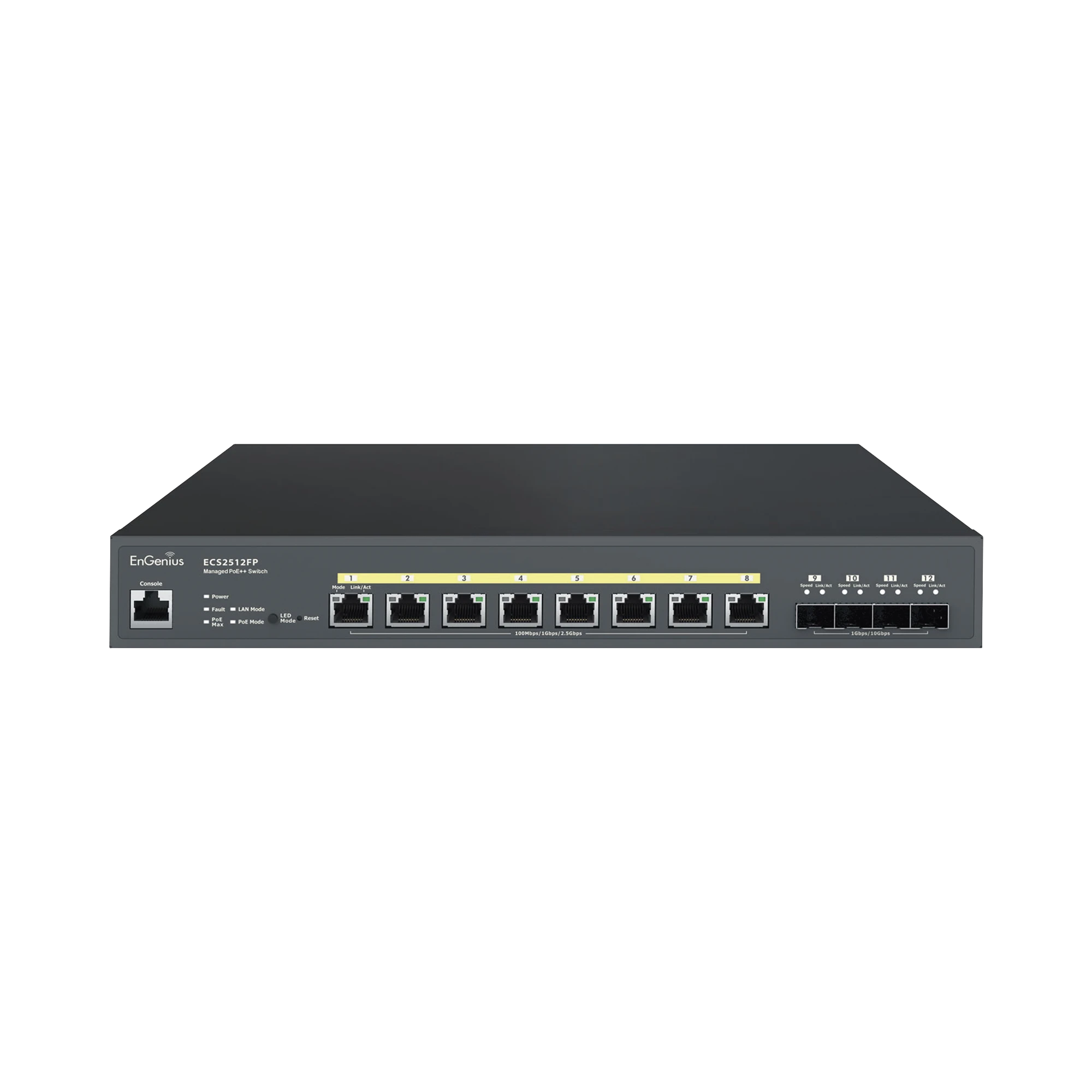 SWITCH POE ++ ADMINISTRABLE EN NUBE CAPA 2 DE 8 PUERTOS POE DE 2.5 GBPS, HASTA 240 W, 4 PUERTOS DE SFP-Switches-ENGENIUS-Bsai Seguridad & Controles