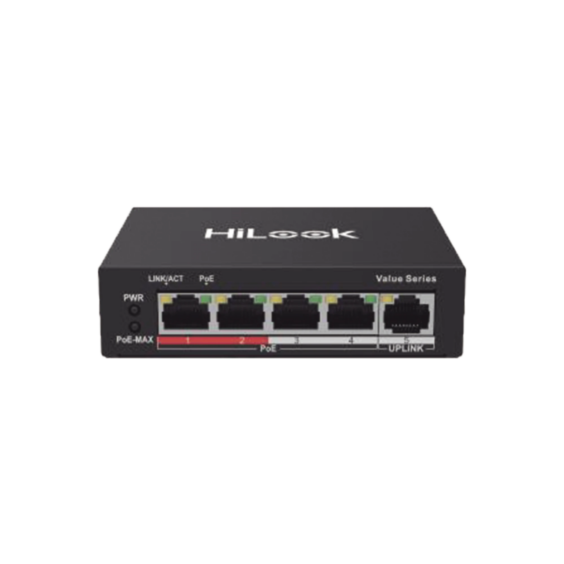SWITCH POE+ / 4 PUERTOS 10/100 MBPS POE+ (AF / AT) / 1 PUERTO 10/100 MBPS UPLINK / MODO EXTENDIDO HASTA 250 METROS / 35 WATTS-Networking-HILOOK BY HIKVISION-Bsai Seguridad & Controles