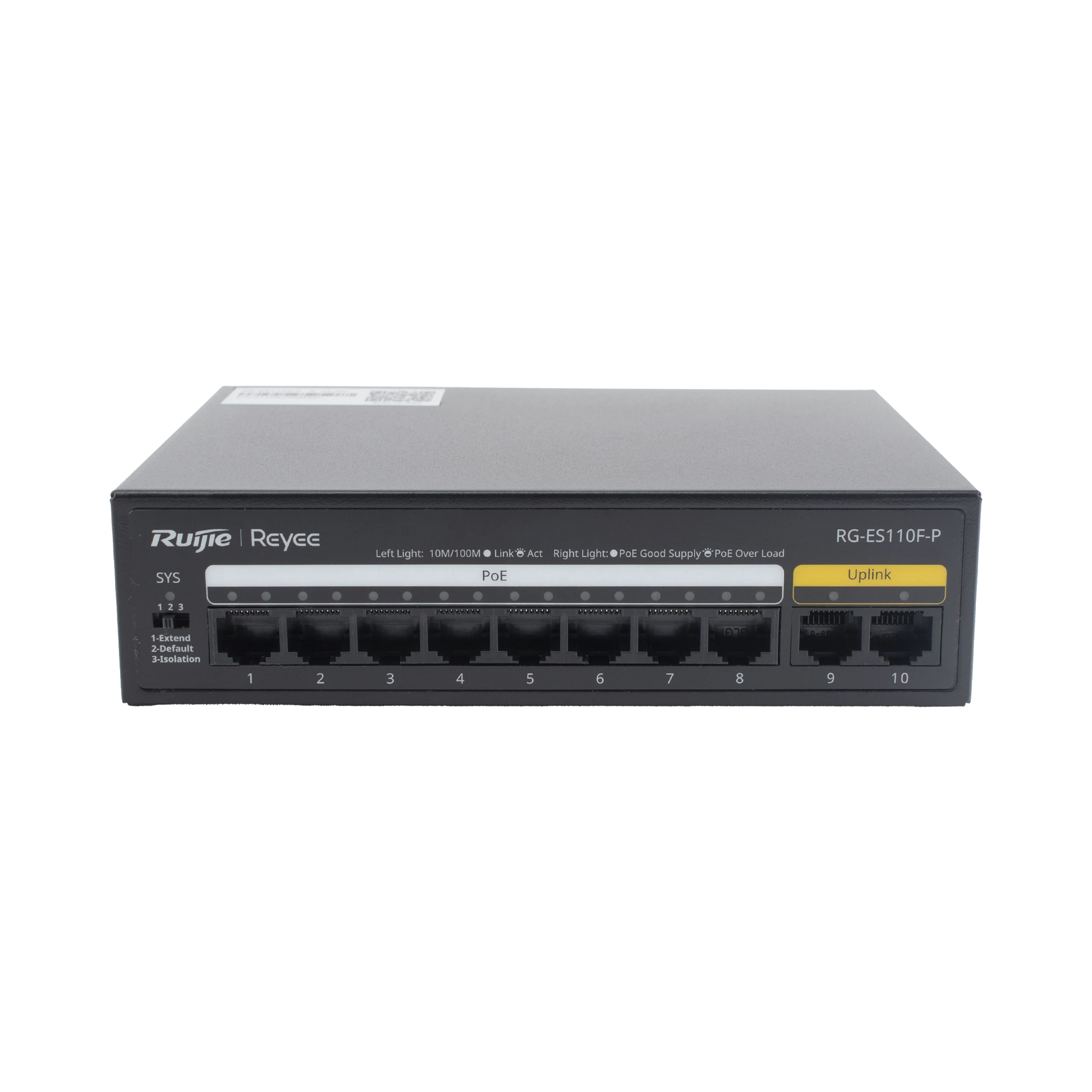 SWITCH POE+ CON 10 PUERTOS 10/100 MBPS / 110 W / CARCASA DE ACERO / NO ADMINISTRABLE-Networking-RUIJIE-RG-ES110F-P-Bsai Seguridad & Controles