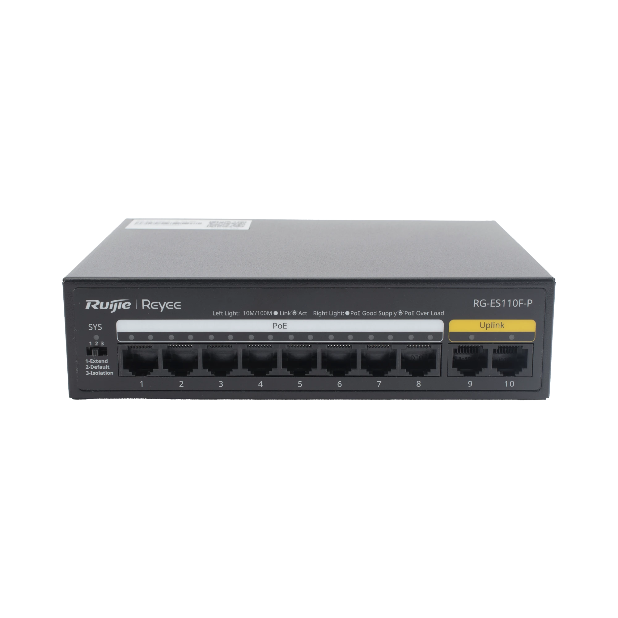 SWITCH POE+ CON 10 PUERTOS 10/100 MBPS / 110 W / CARCASA DE ACERO / NO ADMINISTRABLE-Networking-RUIJIE-RG-ES110F-P-Bsai Seguridad & Controles