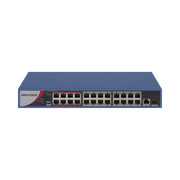 SWITCH POE+ / NO ADMINISTRABLE / 24 PUERTOS 10/100 MBPS POE+ / 1 PUERTO 10/100/1000 MBPS + 1 PUERTO SFP UPLINK / POE HASTA 250 METROS / 230 W-Networking-HIKVISION-Bsai Seguridad & Controles