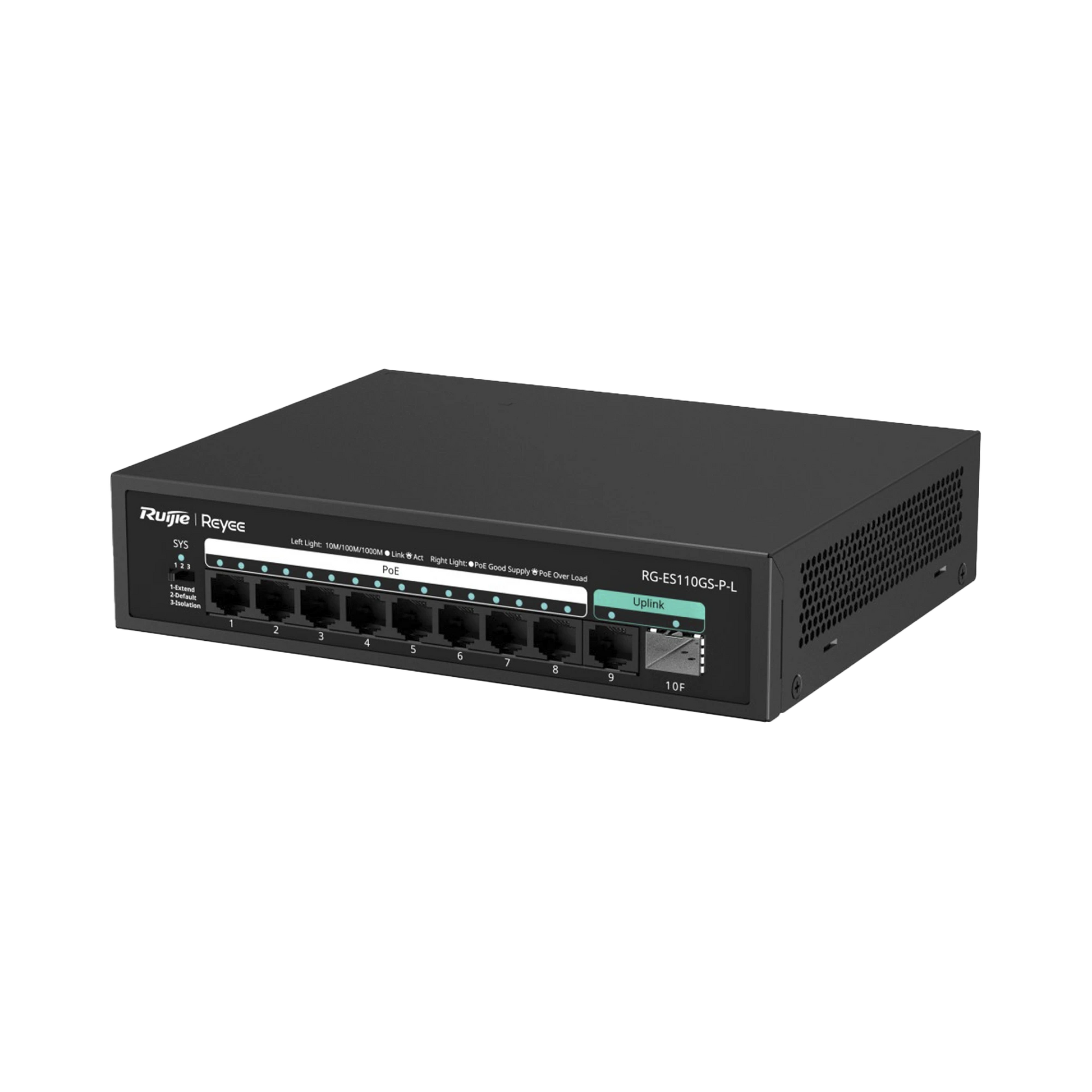 SWITCH POE, NO ADMINISTRABLE, CON 10 PUERTOS 10/100/1000 MBPS MONITOREARLE EN LA NUBE-Networking-RUIJIE-RG-ES110GS-P-L-Bsai Seguridad & Controles