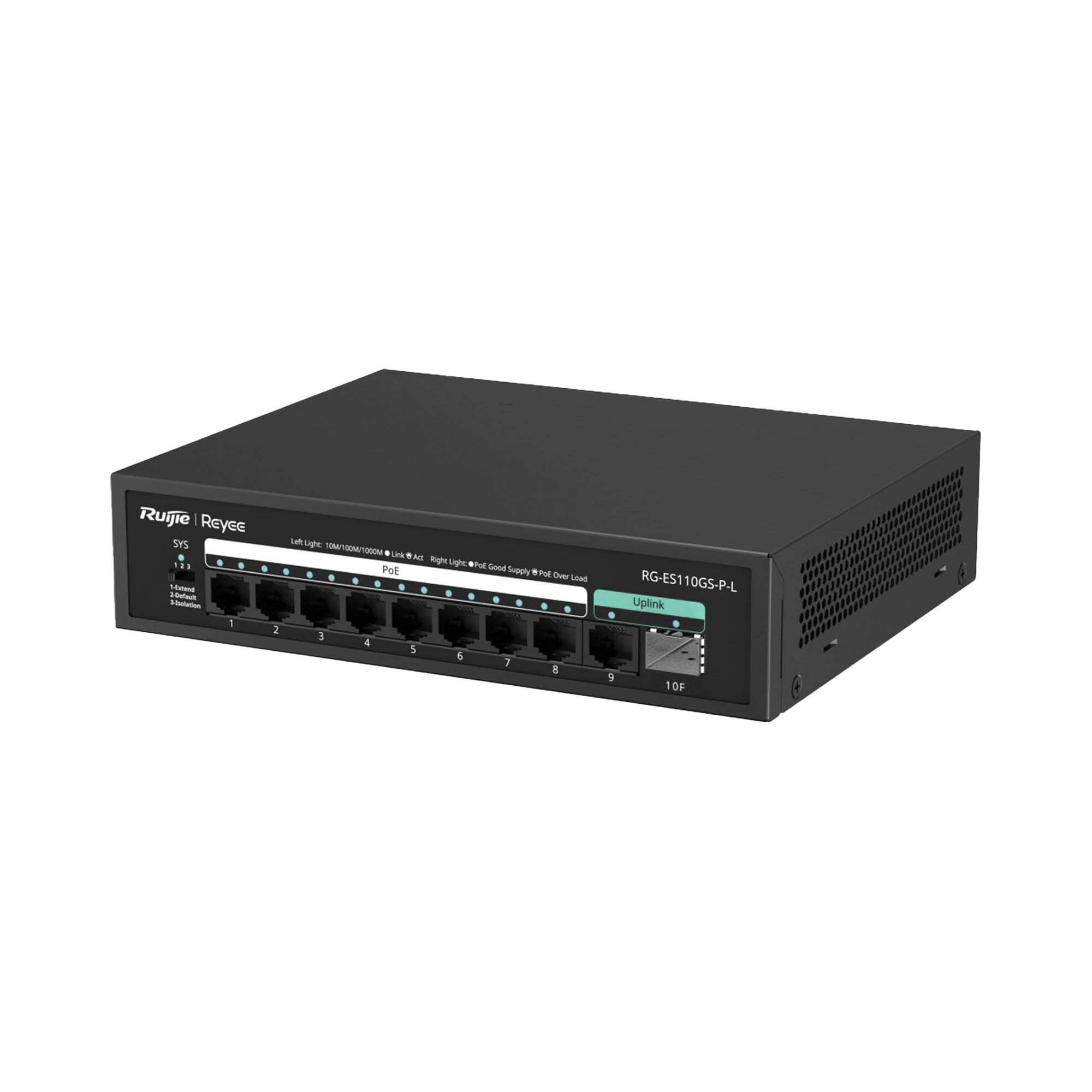 SWITCH POE, NO ADMINISTRABLE, CON 10 PUERTOS 10/100/1000 MBPS MONITOREARLE EN LA NUBE-Networking-RUIJIE-RG-ES110GS-P-L-Bsai Seguridad & Controles