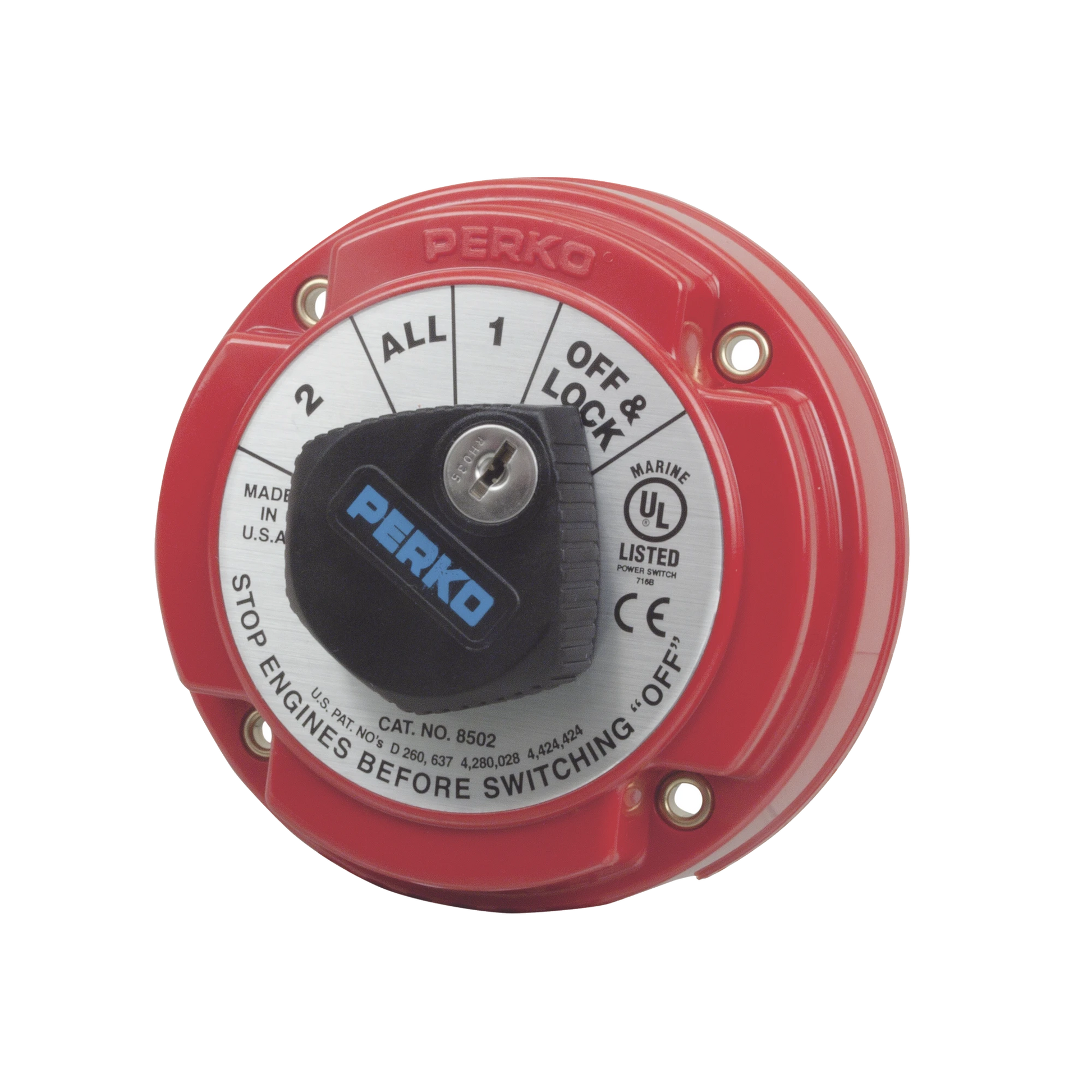 SWITCH SELECTOR DE BATERÍA DE SERVICIO MEDIANO CON BLOQUEO POR MEDIO DE LLAVE, PARA SISTEMAS ELÉCTRICOS MARINOS-Soluciones Marinas-PERKO-Bsai Seguridad & Controles