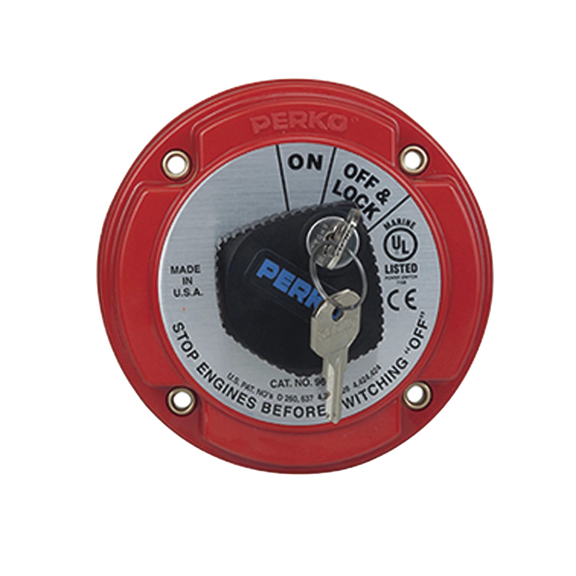 SWITCH SELECTOR DE BATERÍA ON / OFF DE SERVICIO MEDIANO, CON BLOQUEO POR LLAVE PARA SISTEMAS ELÉCTRICOS MARINOS-Soluciones Marinas-PERKO-Bsai Seguridad & Controles