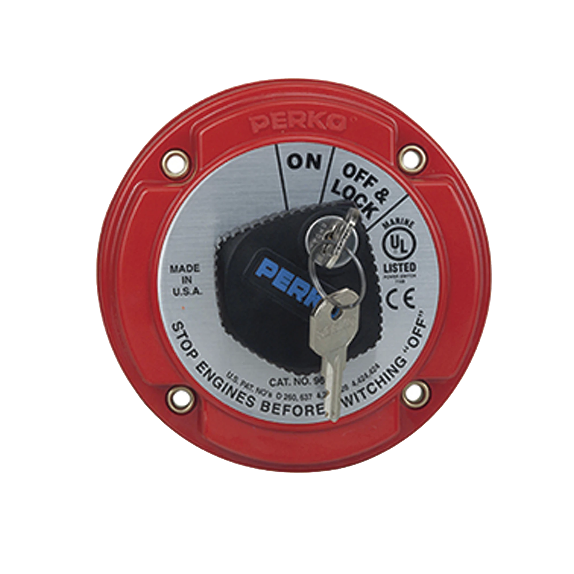 SWITCH SELECTOR DE BATERÍA ON / OFF DE SERVICIO MEDIANO, CON BLOQUEO POR LLAVE PARA SISTEMAS ELÉCTRICOS MARINOS-Soluciones Marinas-PERKO-Bsai Seguridad & Controles