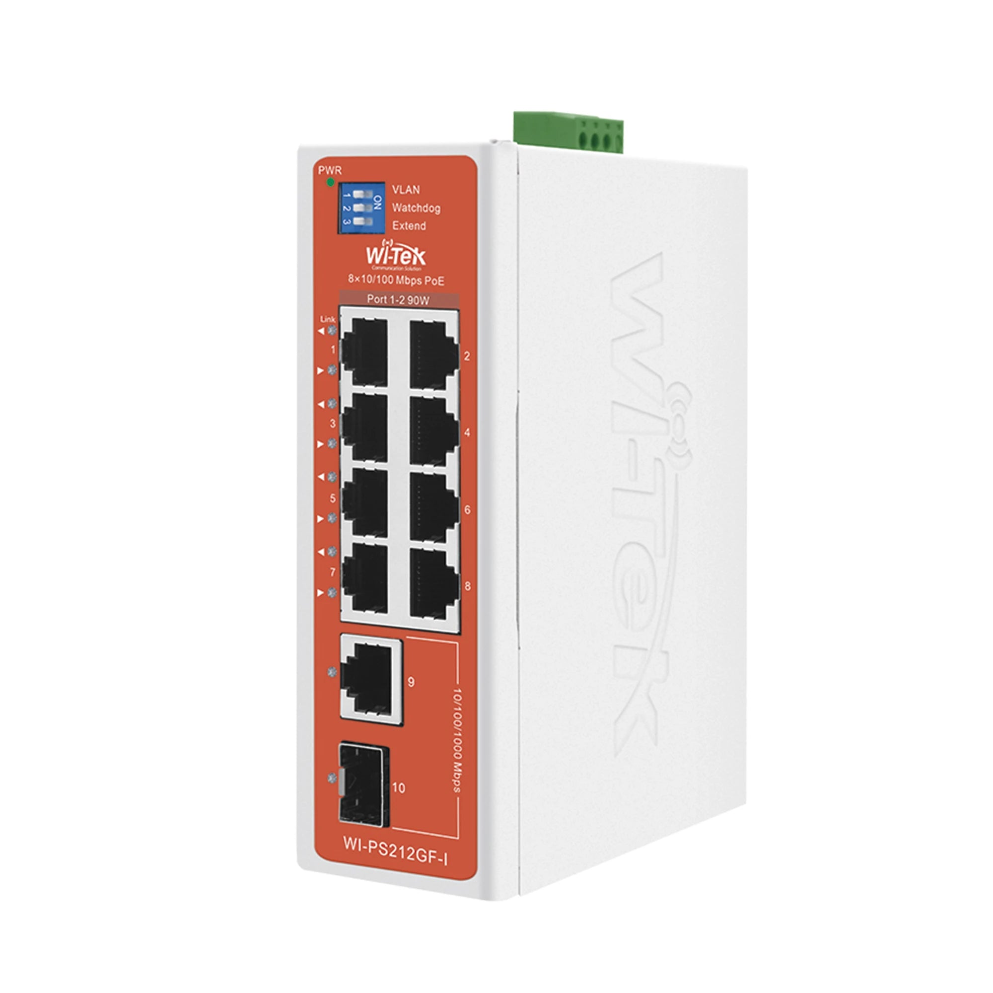 SWITCH SEMI-INDUSTRIAL / NO ADMINISTRABLE / 8 PUERTOS 10/100 POE AF/AT/BT / 1 PUERTO GIGABIT RJ45 UPLINK / 1 PUERTO SFP UPLINK / PRESUPUESTO POE 110 WATTS /-Networking-WI-TEK-Bsai Seguridad & Controles