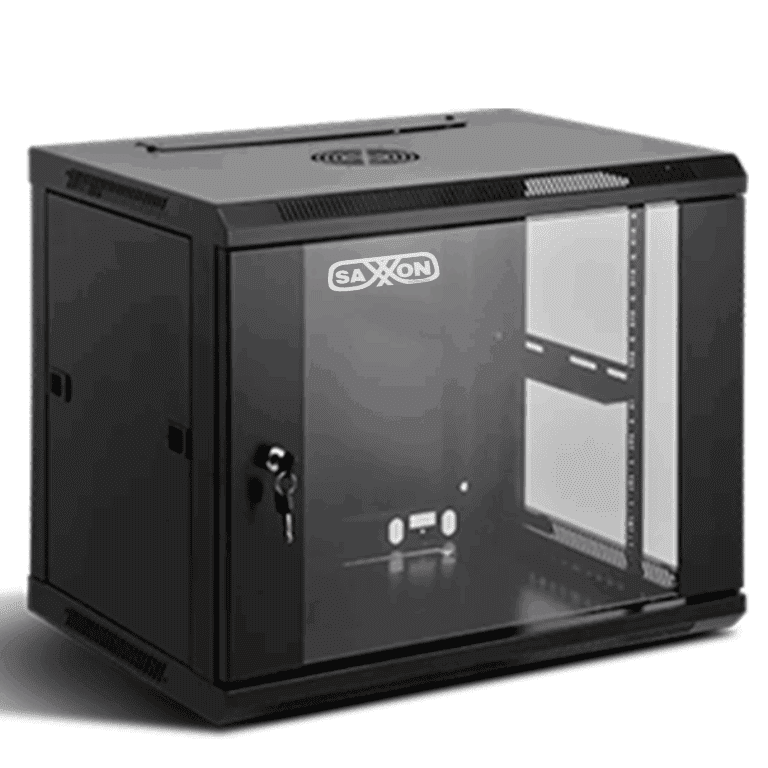 SAXXON SXR12U5412A - GABINETE DE PARED NEGRO / 12UR / PUERTA DE VIDRIO TEMPLADO / ALTO 60 CM / ANCHO 53 CM / PROFUNDIDAD 40 CM #SXNDESCUENTO-Gabinetes Piso / Pared-SAXXON-Bsai Seguridad & Controles