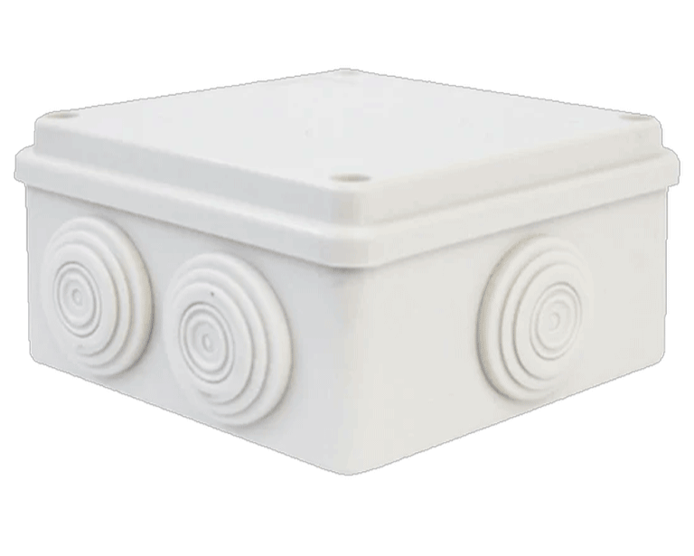 SAXXON SXWD010 - CAJA DE CONEXIONES CON 7 ENTRADAS / PVC LIBRE DE HALÓGENOS / COMPATIBLE CON CÁMARAS BULLET Y DOMO / DIMENSIONES 100 X 100 X 70 MM (ANCHO X ALTO X FONDO) / IP55-Faceplate Y Cajas Universales-SAXXON-Bsai Seguridad & Controles