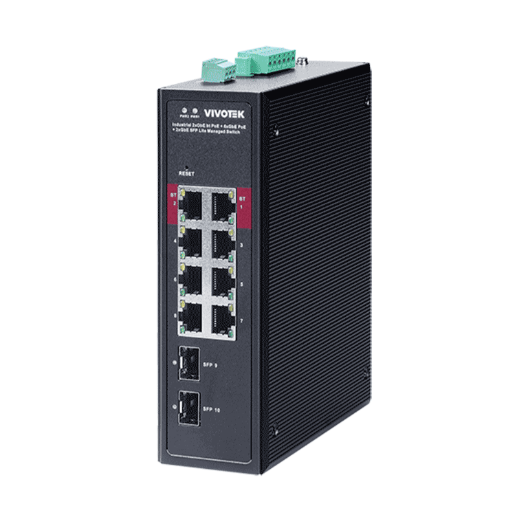 VIVOTEK AW-IHB-1040 - SWITCH POE INDUSTRIAL 8 PUERTOS ADMINISTRABLE, 2 PUERTOS POE GBE 90W, 6 PUERTOS GBE 30W, 2 PUERTOS GBE SFP, 300W TOTALES, 20GBPS, NDAA-Switches POE-VIVOTEK-Bsai Seguridad & Controles