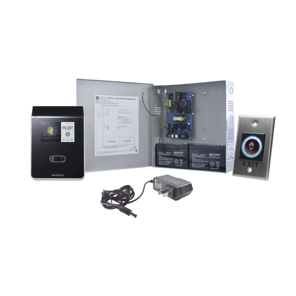 Sistema Completo de Acceso sin contacto Facial SUPREMA, Incluye Lector Biometrico FS2AWB, boton de salida ACCESSK! y fuente-Controles de Acceso-SYSCOM-Bsai Seguridad & Controles