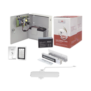 Sistema Completo de Acceso, Incluye Teclado Anti-Vandalico, Chapa magnética con bracket, Cierra puerta, Botón de Salida, Cable " Gratis ", y fuente profesional con Batería-Controles de Acceso-SYSCOM-Bsai Seguridad & Controles