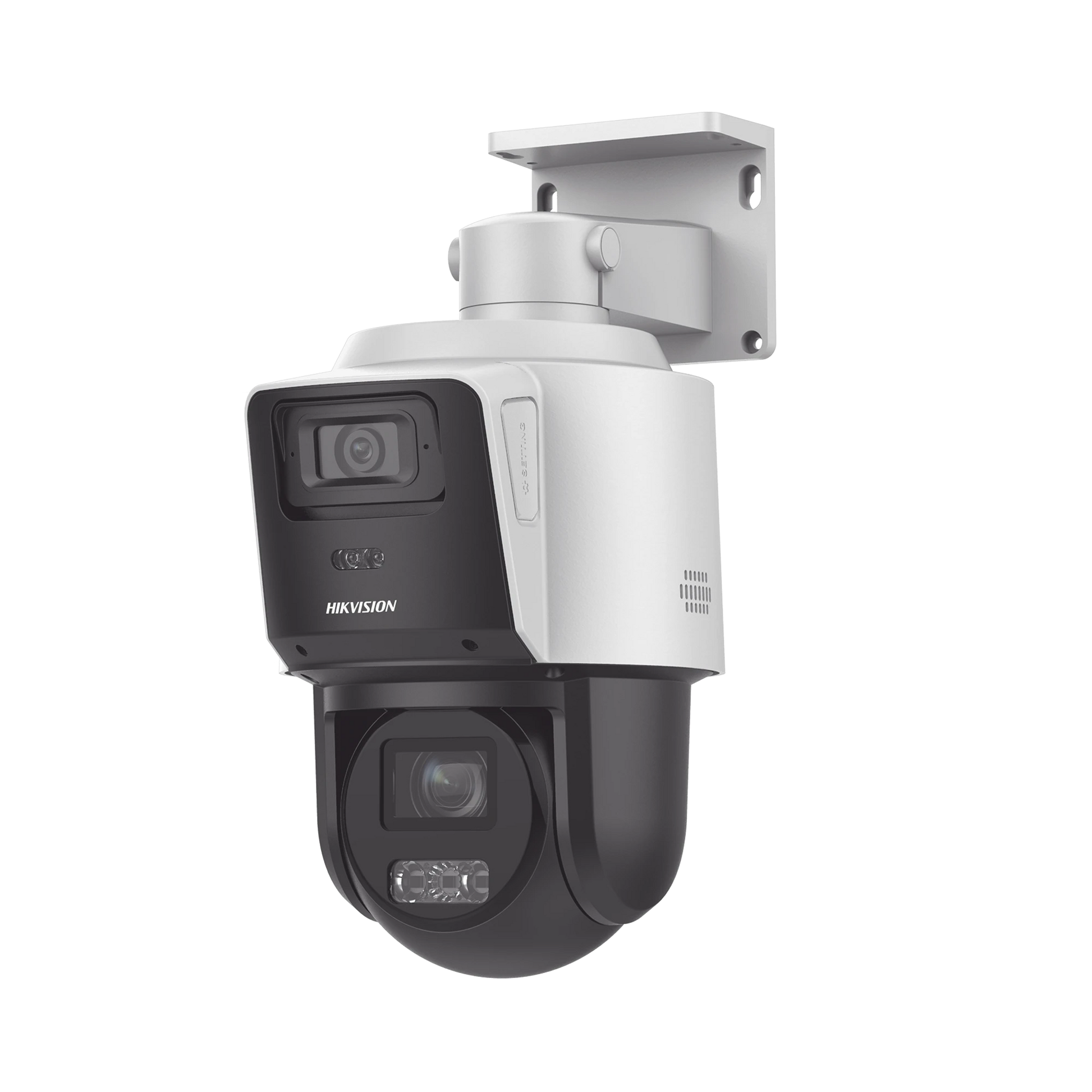 [TANDEMVU] PTZ IP 4 MEGAPIXEL CON CÁMARA PANORAMICA 4 MEGAPIXEL / 4X ZOOM / DUAL LIGHT (40 MTS IR + 30 MTS LUZ BLANCA) / ACUSENSE / IP66 / POE+ / DARKFIGHTER / MICRO SD / INCLUYE BASE PARA TECHO O PARED-Cámaras IP y NVRs-HIKVISION-DS-2SE3C404MWG-E/14-Bsai Seguridad & Controles