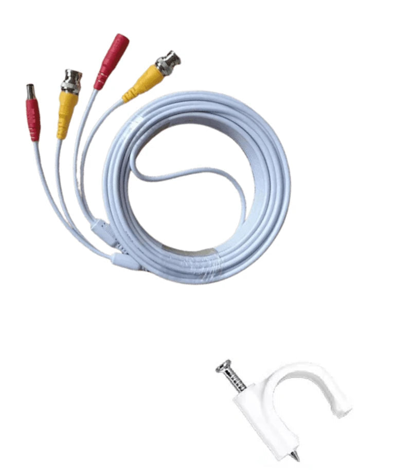 TCE-BNC10WLMG5-PAQUETE DE CABLE SIAMÉS ARMADO BLANCO DE 10 METROS CON BOLSA DE 50 GRAPAS DE PARED BLANCAS DE 5MM-Siamés-OEM-Bsai Seguridad & Controles