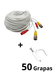 TCE-BNC20WLMG5-PAQUETE DE CABLE SIAMES ARMADO BLANCO DE 20 METROS CON BOLSA DE 50 GRAPAS DE PARED BLANCAS DE 5MM-Siamés-OEM-Bsai Seguridad & Controles