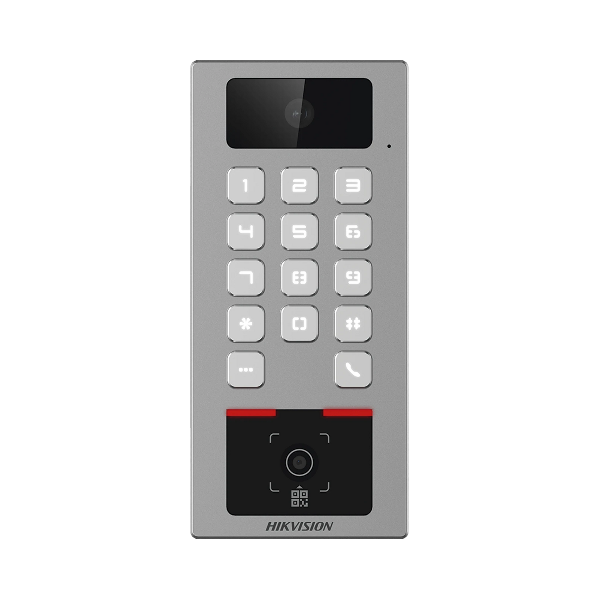 TECLADO CON LECTOR FÍSICO DE QRS PARA EXTERIOR ANTIVANDÁLICO IP65 & IK09 CON FUNCIÓN DE VIDEOPORTERO MULTIAPARTAMENTO / HUELLA, TARJETA, CÓDIGO QR, PIN O APP HIKCONNECT / CÁMARA 2 MP COMPATIBLE CON NVRS / SOPORTA B-Teclados Autónomos-HIKVISION-Bsai Seguridad & Controles