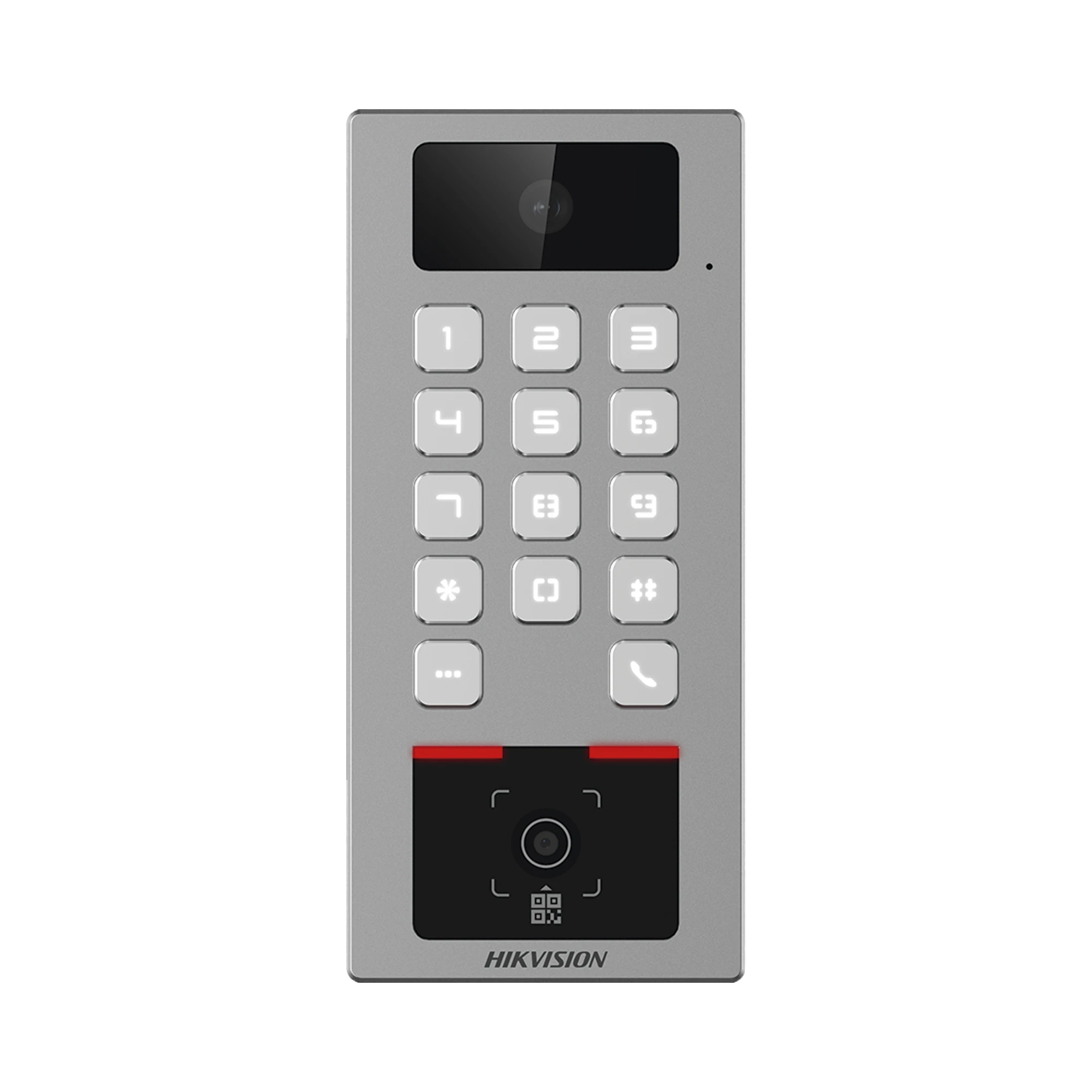 TECLADO CON LECTOR FÍSICO DE QRS PARA EXTERIOR ANTIVANDÁLICO IP65 & IK09 CON FUNCIÓN DE VIDEOPORTERO MULTIAPARTAMENTO / HUELLA, TARJETA, CÓDIGO QR, PIN O APP HIKCONNECT / CÁMARA 2 MP COMPATIBLE CON NVRS / SOPORTA B-Teclados Autónomos-HIKVISION-Bsai Seguridad & Controles