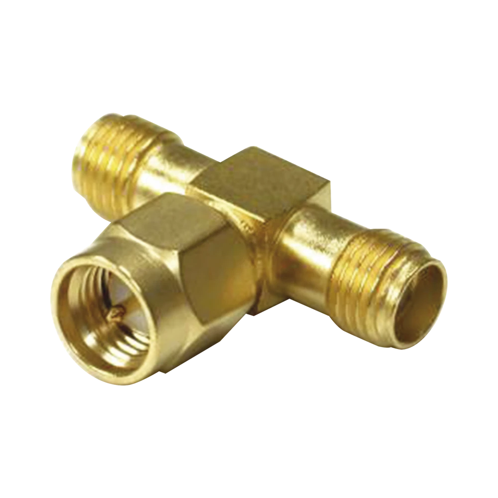 ADAPTADOR EN T, DE CONECTOR SMA MACHO A DOBLE SMA HEMBRAS, ORO/ ORO/ TEFLÓN.-Adaptadores-RF INDUSTRIES,LTD-Bsai Seguridad & Controles