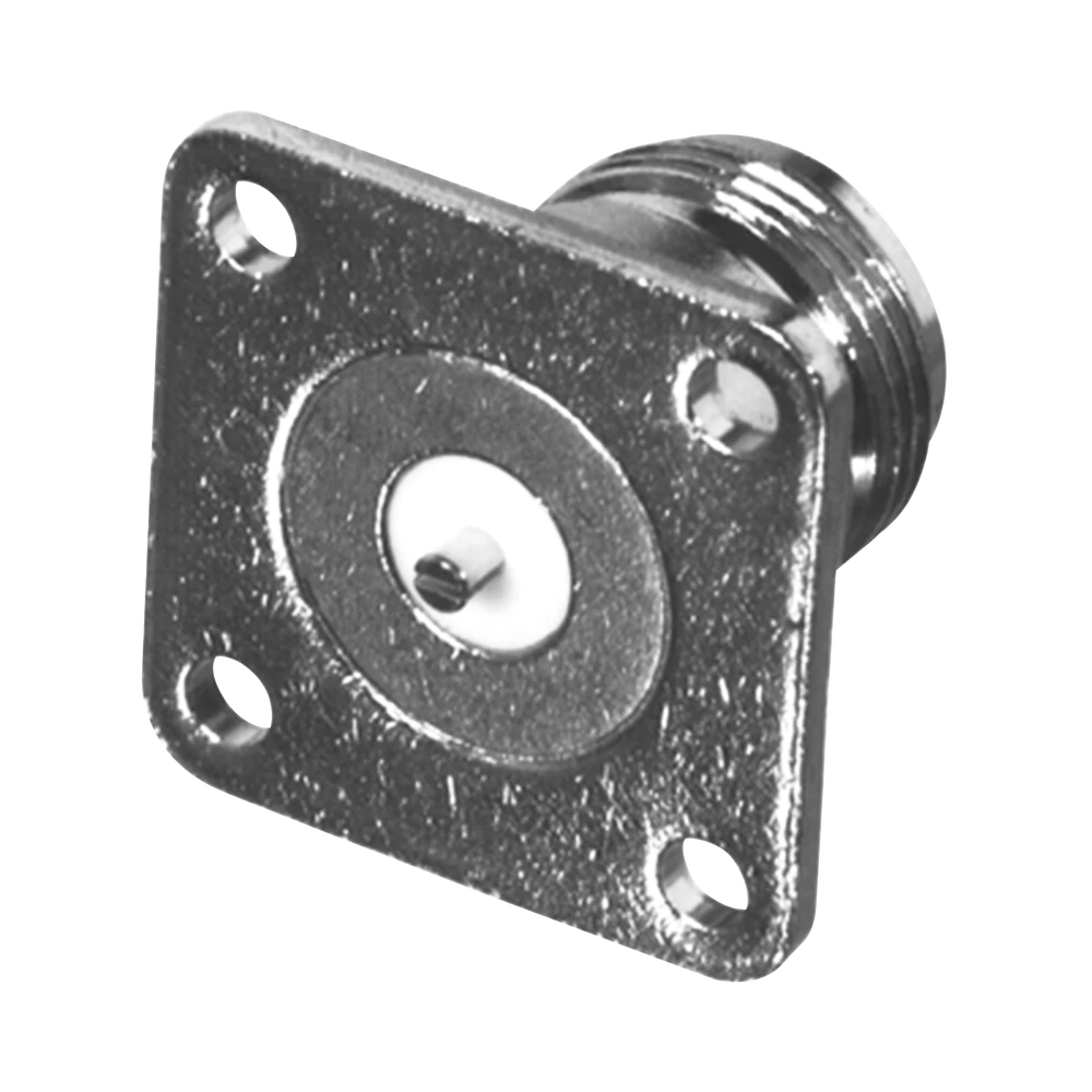 CONECTOR N HEMBRA DE MONTAJE EN PANEL FRONTAL DE 4 PERFORACIONES A 18 MM. CON CONTACTO RANURADO, BRONCE BLANCO/ ORO/ TEFLÓN.-Conectores-RF INDUSTRIES,LTD-Bsai Seguridad & Controles