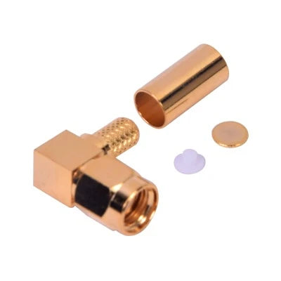 CONECTOR SMA MACHO INVERSO EN ÁNGULO RECTO DE ANILLO PLEGABLE PARA CABLES RG-58/U, RG-142/U, ORO/ ORO/ TEFLÓN.-Conectores-RF INDUSTRIES,LTD-Bsai Seguridad & Controles