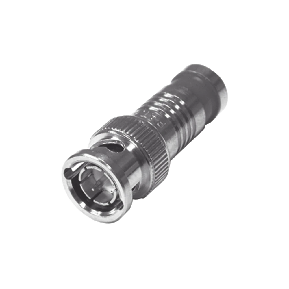 CONECTOR BNC MACHO EN 75 OHM, MONTAJE DE COMPRESIÓN AXIAL PARA CABLE COAXIAL RG-6/U, NÍQUEL/ ORO/ TEFLÓN.-Conectores-RF INDUSTRIES,LTD-Bsai Seguridad & Controles