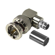 CONECTOR BNC MACHO EN ÁNGULO RECTO PARA 75 OHM, ANILLO PLEGABLE PARA CABLE COAXIAL RG-6/U, GRUPO Q, NÍQUEL/ ORO/ TEFLÓN.-Conectores-RF INDUSTRIES,LTD-Bsai Seguridad & Controles