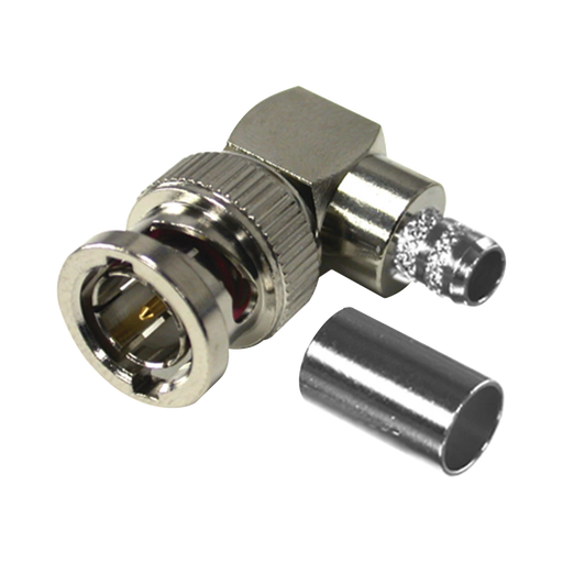 CONECTOR BNC MACHO EN ÁNGULO RECTO PARA 75 OHM, ANILLO PLEGABLE PARA CABLE COAXIAL RG-6/U, GRUPO Q, NÍQUEL/ ORO/ TEFLÓN.-Conectores-RF INDUSTRIES,LTD-Bsai Seguridad & Controles