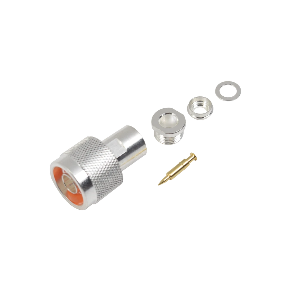 CONECTOR N MACHO DE ROSCA PARA CABLES RG-8/X, LMR-240, BELDEN 9258, PLATA / ORO / TEFLÓN.-Conectores-RF INDUSTRIES,LTD-Bsai Seguridad & Controles