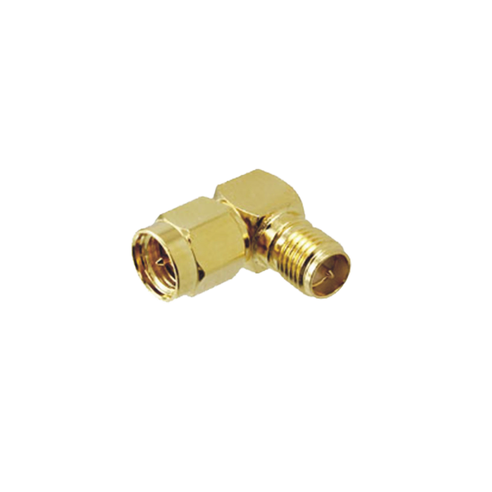 ADAPTADOR EN ÁNGULO RECTO, DE CONECTOR SMA MACHO A SMA HEMBRA INVERSO, ORO/ ORO/ TEFLÓN.-Adaptadores-SYSCOM-Bsai Seguridad & Controles
