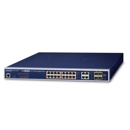 SWITCH PLANET GS-4210-16P4C ADMINISTRABLE L2 /16 PUERTOS RJ45 VELOCIDAD DE TRANSMISION 10/100/1000 MBPS ALIMENTACION POE ACTIVO AF/AT + 4 PUERTOS COMBO RJ45-SFP VELOCIDAD DE TRANSMISION 1000 MBPS + 1 PUERTO RJ45 CONSOLA/ TEMPERATURA DE OPERACION 0-50°C...-Switches-PLANET-Bsai Seguridad & Controles
