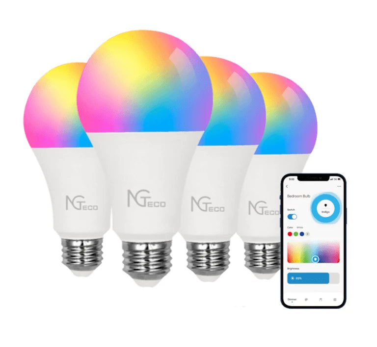 NGTECO NGL200PAQ4 - PAQUETE DE 4 FOCOS INTELIGENTES WIFI / COLORES REGULABLES / CONTROL REMOTO VÍA APP / CONTROL DE VOZ MEDIANTE AMAZON ALEXA Y ASISTENTE DE GOOGLE / TEMPORIZADOR-Control de Iluminación-ZKTECO-Bsai Seguridad & Controles