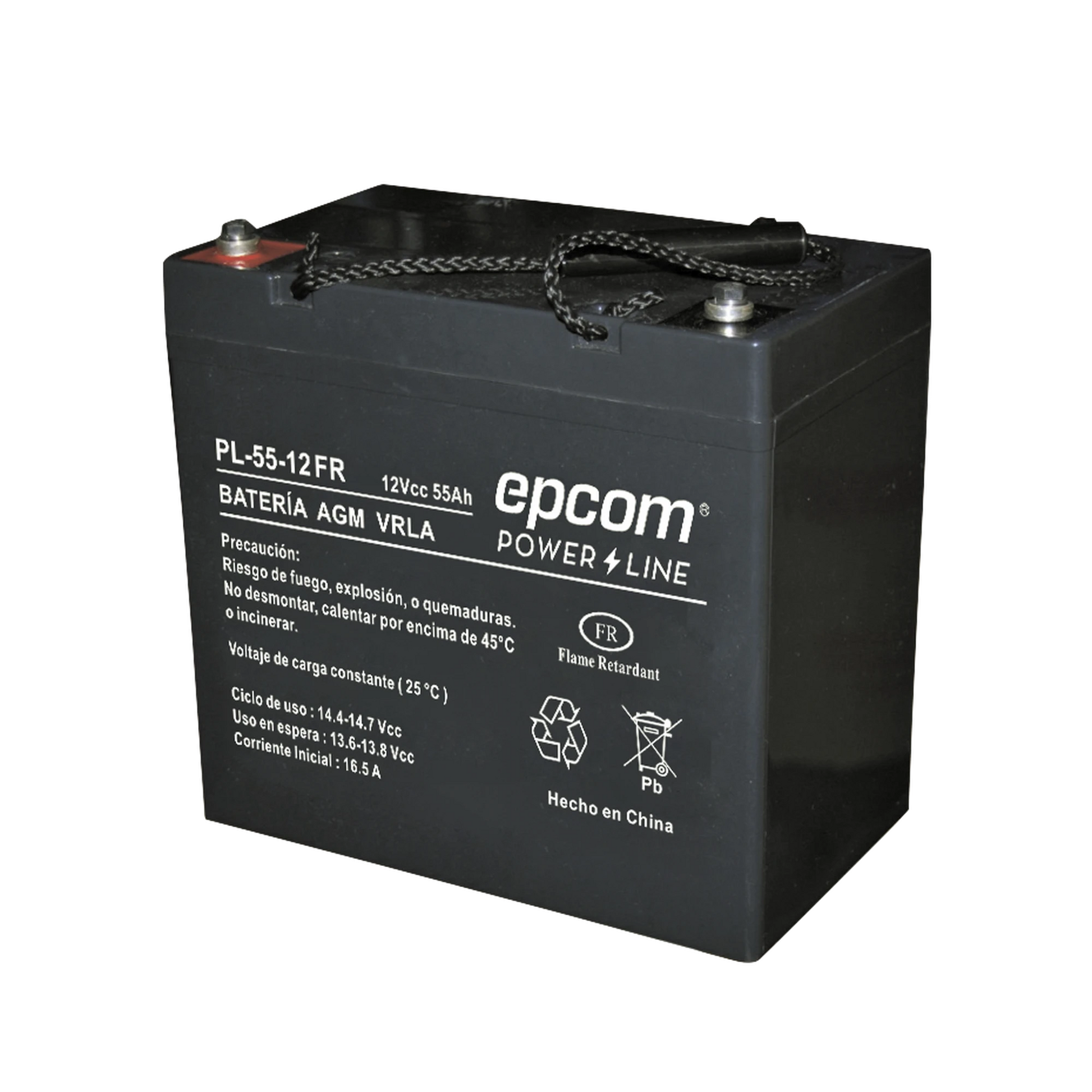 BATERÍA DE RESPALDO / UL / 12V @ 55 AH / TECNOLOGÍA AGM-VRLA / RETARDANTE A LA FLAMA / USO EN: ALARMAS DE INTRUSIÓN / INCENDIO / CONTROL DE ACCESO / CCTV / APLICACIONES MULTIPROPÓSITO / TERMINALES TIPO F1-Baterías-EPCOM POWERLINE-Bsai Seguridad & Controles