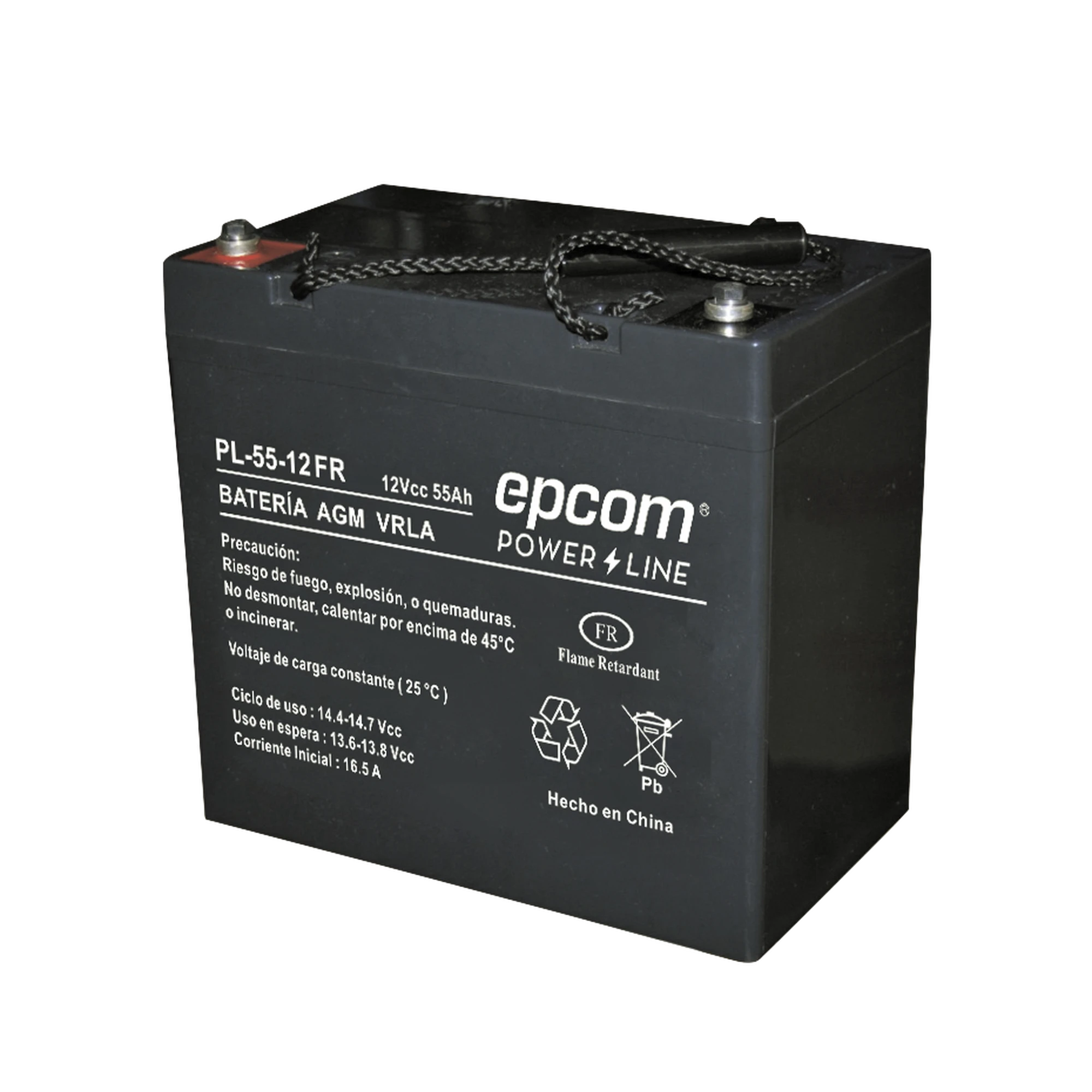 BATERÍA DE RESPALDO / UL / 12V @ 55 AH / TECNOLOGÍA AGM-VRLA / RETARDANTE A LA FLAMA / USO EN: ALARMAS DE INTRUSIÓN / INCENDIO / CONTROL DE ACCESO / CCTV / APLICACIONES MULTIPROPÓSITO / TERMINALES TIPO F1-Baterías-EPCOM POWERLINE-Bsai Seguridad & Controles