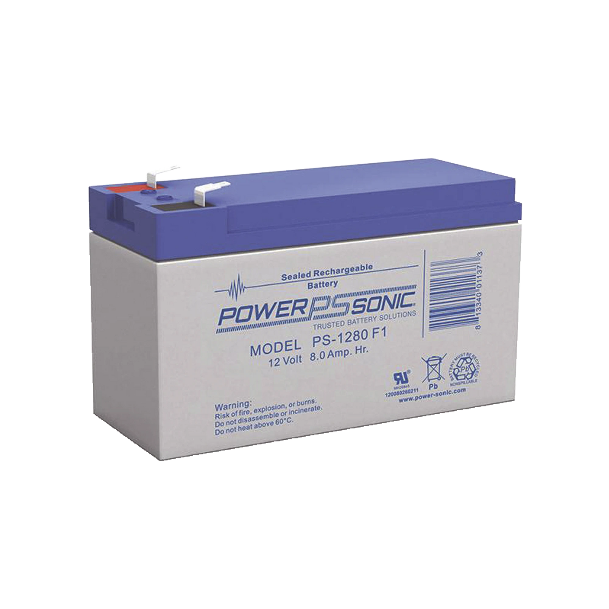 BATERÍA DE RESPALDO UL DE 12V 8AH / IDEAL PARA SISTEMAS DE DETECCIÓN DE INCENDIO / CONTROL DE ACCESO / INTRUSIÓN / VIDEOVIGILANCIA / TERMINALES TIPO F1-Baterías-POWER SONIC-Bsai Seguridad & Controles