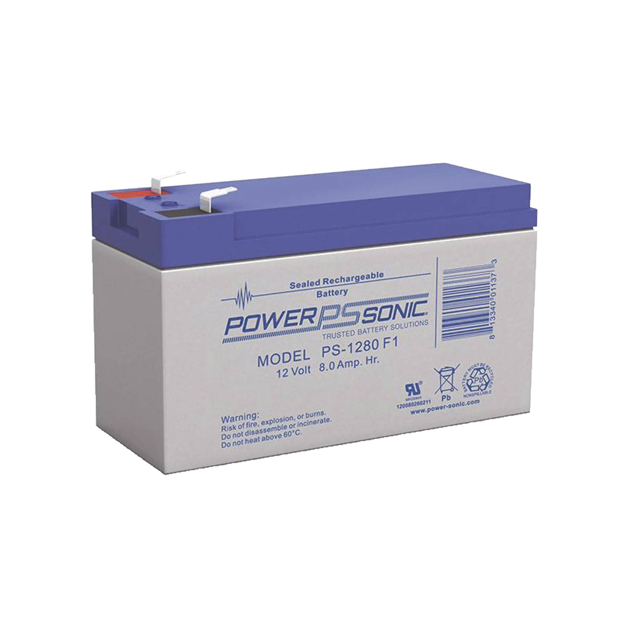 BATERÍA DE RESPALDO UL DE 12V 8AH / IDEAL PARA SISTEMAS DE DETECCIÓN DE INCENDIO / CONTROL DE ACCESO / INTRUSIÓN / VIDEOVIGILANCIA / TERMINALES TIPO F1-Baterías-POWER SONIC-Bsai Seguridad & Controles