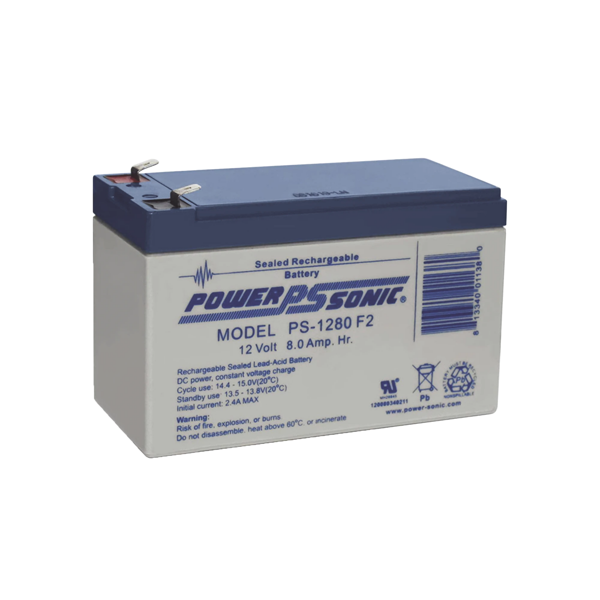 BATERÍA DE RESPALDO UL DE 12V 8AH / IDEAL PARA SISTEMAS DE DETECCIÓN DE INCENDIO / CONTROL DE ACCESO / INTRUSIÓN / VIDEOVIGILANCIA / TERMINALES TIPO F2-Baterías-POWER SONIC-Bsai Seguridad & Controles