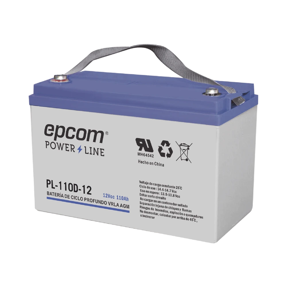 BATERÍA 12 VCC / 110 AH / CICLO PROFUNDO / AGM-VRLA / USO EN APLICACIÓN FOTOVOLTAICA /TERMINALES TIPO TORNILLO HEX M6-Baterías-EPCOM POWERLINE-Bsai Seguridad & Controles