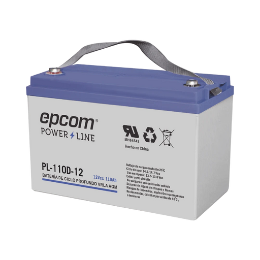 BATERÍA 12 VCC / 110 AH / CICLO PROFUNDO / AGM-VRLA / USO EN APLICACIÓN FOTOVOLTAICA /TERMINALES TIPO TORNILLO HEX M6-Baterías-EPCOM POWER LINE-PL-110-D12-Bsai Seguridad & Controles