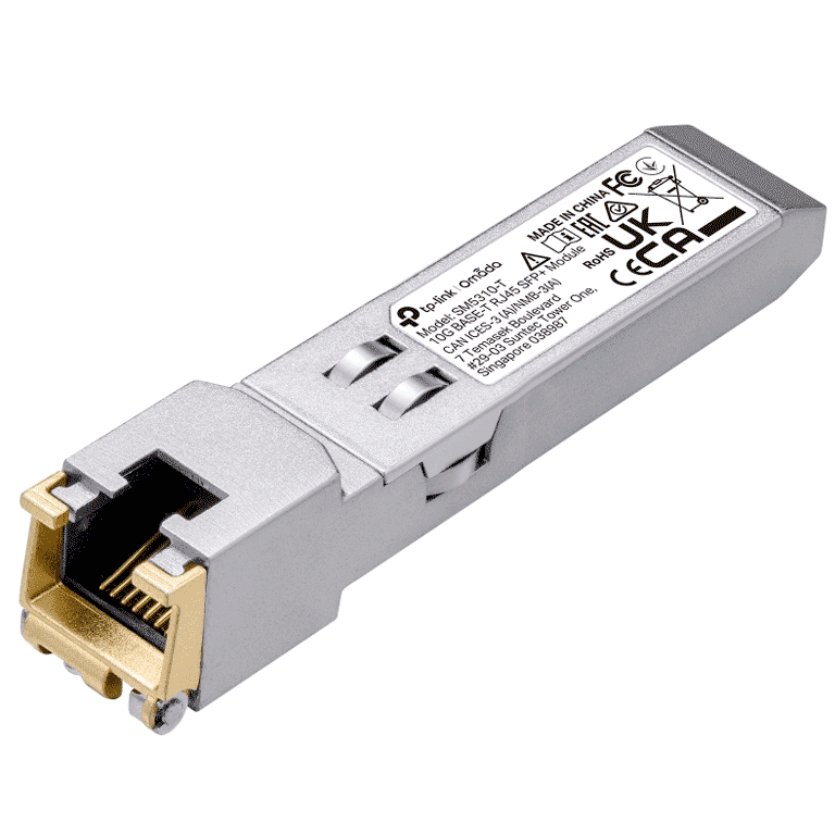 TP-LINK - TL-SM5310-T / TRANSCEPTOR MINI-GBIC SFP / DE FIBRA 10GBASE-T SFP+ A RJ45 CAT 6A HASTA 30 METROS / 1000BASE-T SFP+ A RJ45 CAT 5 HASTA 100 METROS / SOPORTA DESDE 0 A 70 °C-Transceptores de Fibra-TP-LINK-Bsai Seguridad & Controles