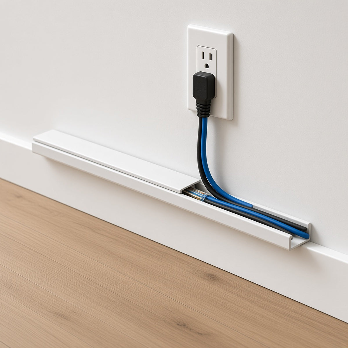 CANALETA DE PVC / 20 X 10 MM / AUTO-EXTINGUIBLE / 2.5 M (8.2 FT) / SIN DIVISIÓN / RESISTENTE UV [TMK-1020-SD] instalado
