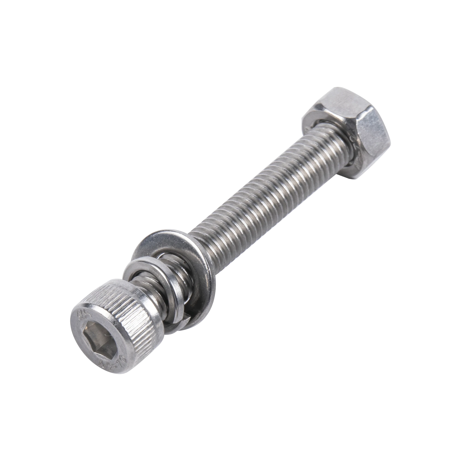 TORNILLO ALLEN MILIMÉTRICO DE ACERO INOXIDABLE M8-1.25 X 40/ INCLUYE TUERCA, ARANDELA PLANA Y ARANDELA PRESIÓN / PARA MONTAJES DE MÓDULOS SOLARES / BOLSA CON 6 PIEZAS.-Ferreteria-DMT-Bsai Seguridad & Controles