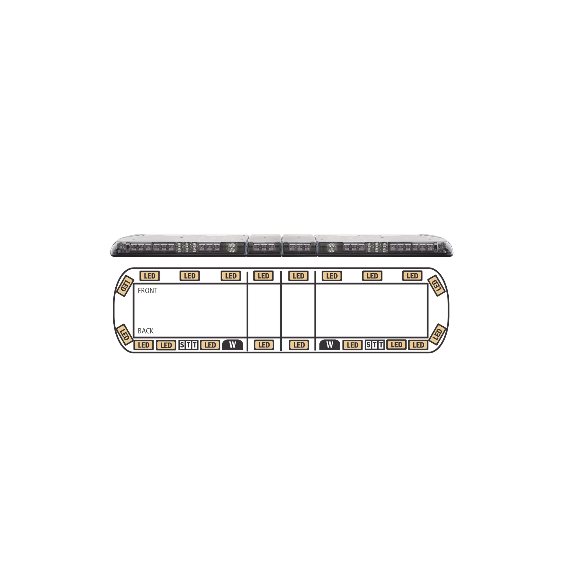 TORRETA ÁMBAR DE 60 VANTAGE ? 2 LUCES DE TRABAJO, 2 LUCES DE CALLEJÓN, 2 LUCES DE FRENO TRASERAS, DIRECCIONALES Y DIRECTOR DE TRÁFICO-Torretas-ECCO-Bsai Seguridad & Controles